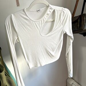 White long sleeve top with bust cut out